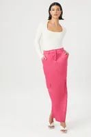 Women's Satin Cargo Maxi Skirt in Pink Medium