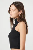 Women's Ribbed Turtleneck Crop Top in Black Small