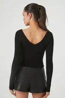 Women's Cropped Rib-Knit Sweater in Black Medium