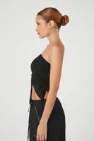 Women's Ruched Drawstring Tube Top in Black Large