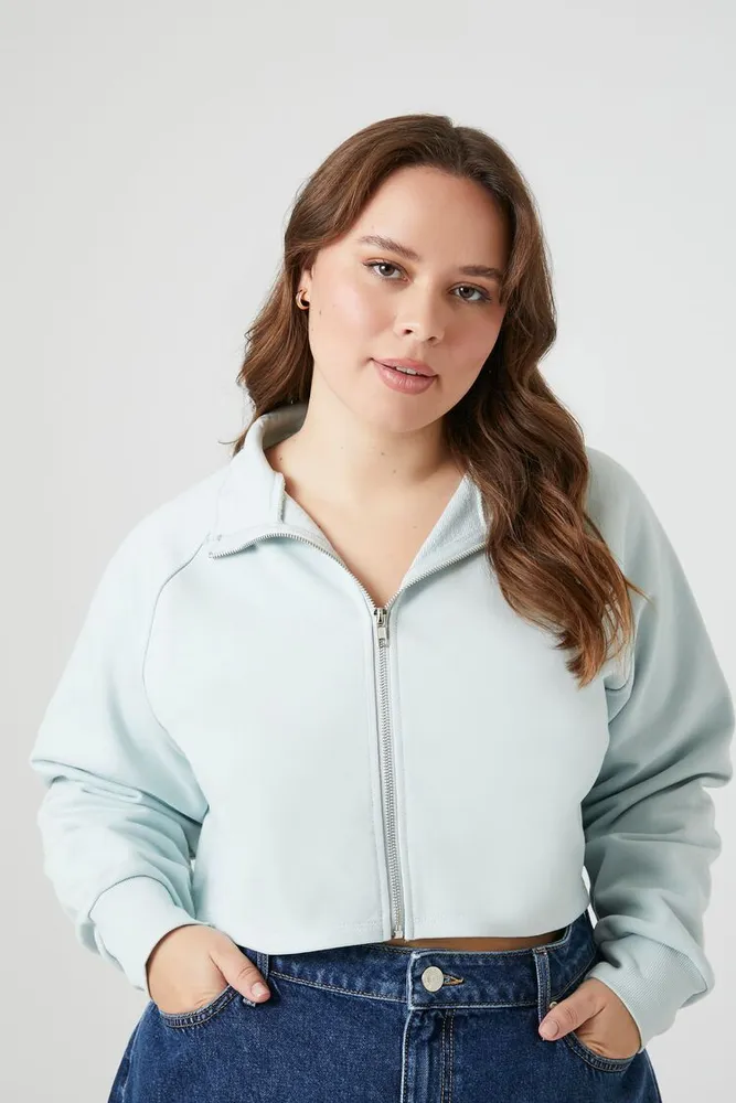 Women's French Terry Zip-Up Jacket in Powder Blue, 3X