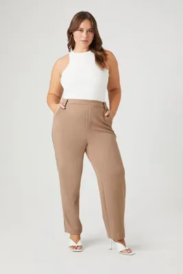 Women's Faux Leather-Trim Pants in Taupe, 2X