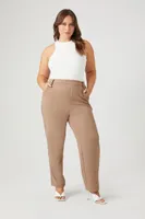 Women's Faux Leather-Trim Pants in Taupe, 2X