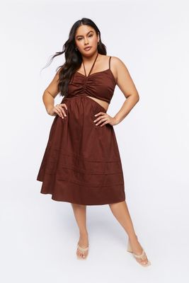 Women's Cutout Fit & Flare Midi Dress in Chocolate, 3X