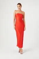 Women's Satin Strapless Maxi Dress in Fiery Red Large