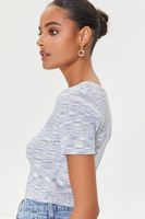 Women's Marled Sweater-Knit Crop Top in Blue Small