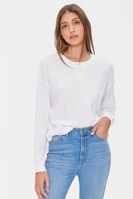 Women's Crew Drop-Sleeve Crop Top in Cream Medium