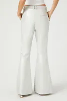 Women's Faux Leather Flare-Leg Pants in Silver Medium