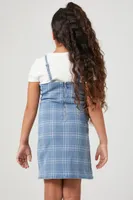 Girls Plaid Denim Dress (Kids) in Light Denim, 11/12