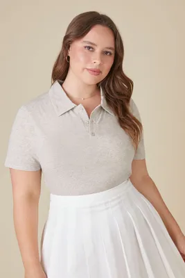 Women's Cotton-Blend Polo Shirt in Heather Grey, 2X