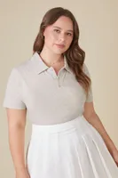 Women's Cotton-Blend Polo Shirt Heather Grey,