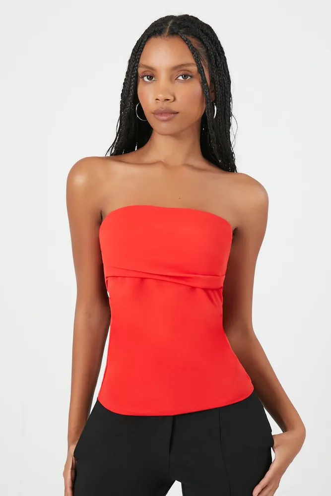 Women's Foldover Tube Top in Fiery Red Medium