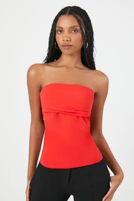 Women's Foldover Tube Top in Fiery Red Small