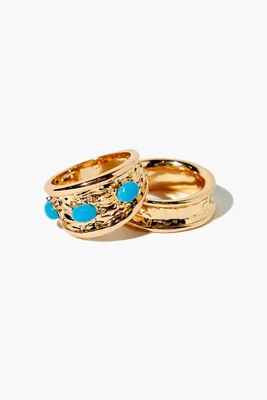 Women's Faux Stone Concave Ring Set in Gold/Blue, 7