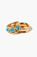 Women's Faux Stone Concave Ring Set in Gold/Blue, 7