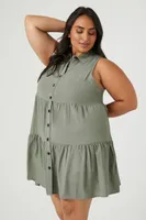 Women's Tiered Mini Dress in Olive, 3X