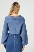 Women's Split-Neck Sweater Crop Top in Stone Blue, XL