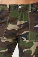 Women's Camo Print Denim Cargo Pants in Olive Medium