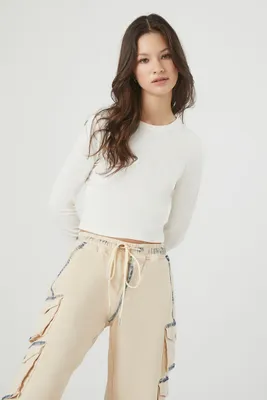 Women's Ribbed Knit Long-Sleeve Crop Top