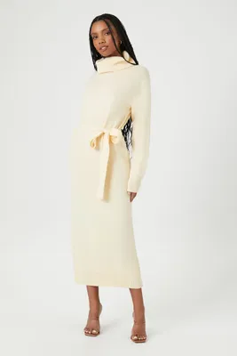 Women's Tie-Waist Turtleneck Sweater Midi Dress