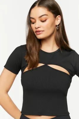 Women's Ribbed Cutout Crop Top in Black Small