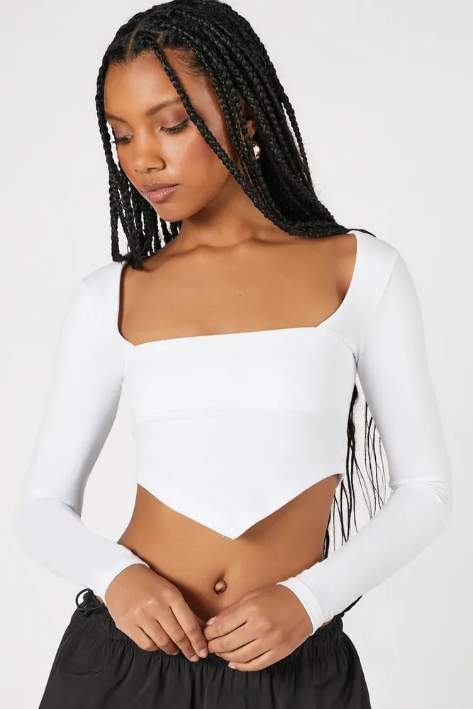 Women's Cropped V-Hem Top in White Large