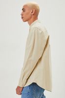 Men Pocket Button-Front Shirt in Khaki Large