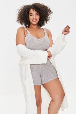 Women's Sweater-Knit Ribbed Shorts in Heather Grey, 0X