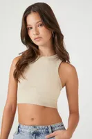 Women's Contour Racerback Cropped Tank Top in Khaki Large