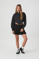 Women's Cropped Curved-Hem Shirt in Black Medium