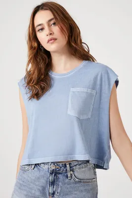 Women's Boxy Pocket Muscle T-Shirt in Blue Large