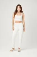 Women's Sweater-Knit Sleeveless Crop Top in White, XL