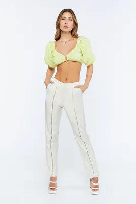 Women's Micro-Cutout Straight-Leg Pants Ivory