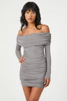 Women's Off-the-Shoulder Foldover Mini Dress in Dark Grey Small