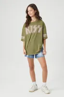 Women's Oversized KISS Graphic T-Shirt in Olive Medium