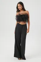 Women's Mesh Ruffle Tube Top in Black Small