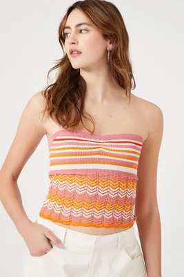 Women's Chevron Striped Tube Top in Pink Small