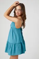 Women's Surplice Clip-Dot Babydoll Dress in Teal Blue Medium