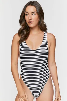 Women's Striped One-Piece Swimsuit in Black/Vanilla Small