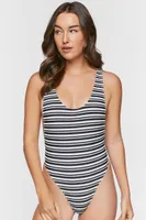 Women's Striped One-Piece Swimsuit in Black/Vanilla Small