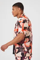 Men Satin Floral Print Shirt in Black, XXL