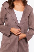 Women's Faux Suede Hooded Longline Jacket in Mushroom Large