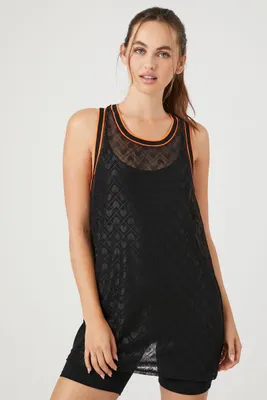 Women's Active Sheer Mesh Longline Tank Top in Black/Sunset Medium