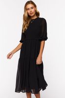 Women's Smocked Chiffon Peasant-Sleeve Dress in Black Medium