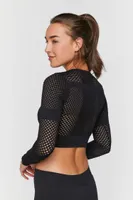 Women's Active Seamless Netted Crop Top in Black Large