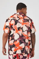 Men Satin Floral Print Shirt in Black, XXL