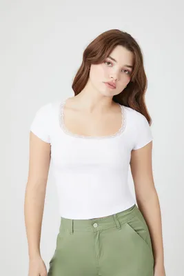 Women's Rib-Knit Lace-Trim Top