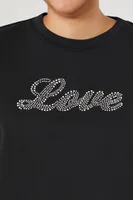 Women's Rhinestone Love T-Shirt in Black, 2X