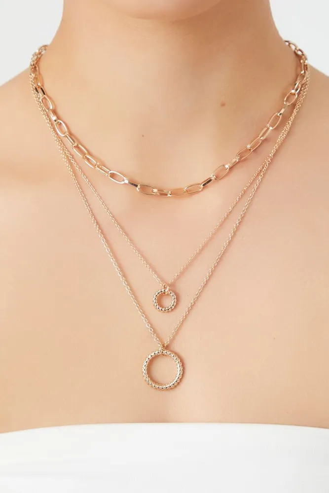 Women's Layered Hoop Pendant Necklace in Gold