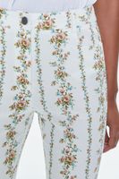 Women's Floral Print High-Rise Flare Pants in White Small